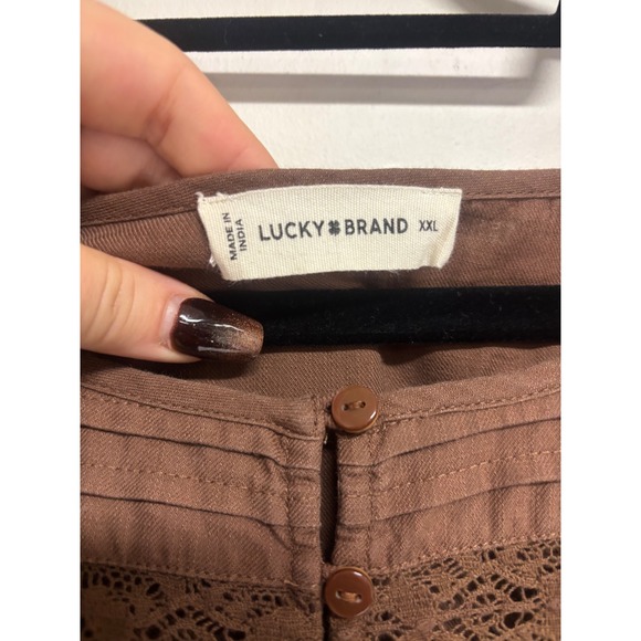 Lucky Brand Brown Long Sleeve Embroidered Mini Dress Women's Size XXL - Picture 3 of 5